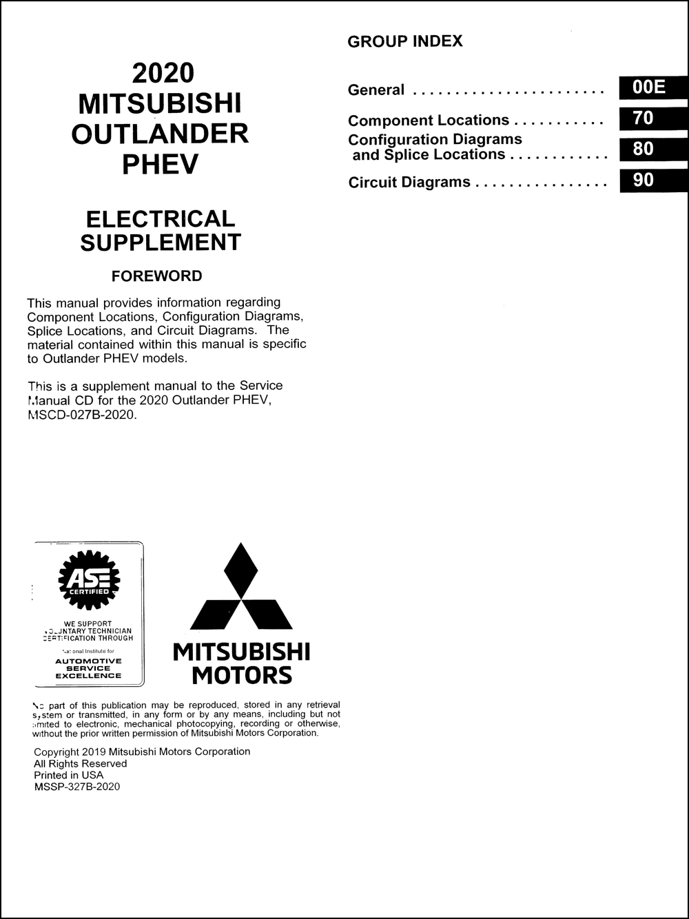 2020 Mitsubishi Outlander PHEV Wiring Diagram Manual Original