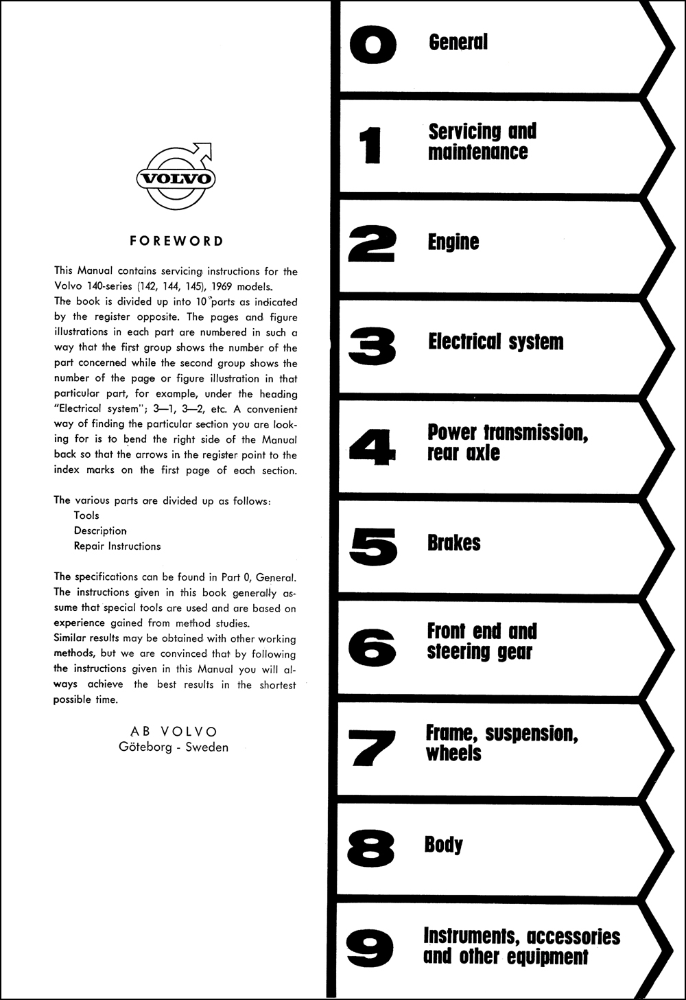 1969 Volvo 140 Series Repair Shop Manual Original 142 144 145