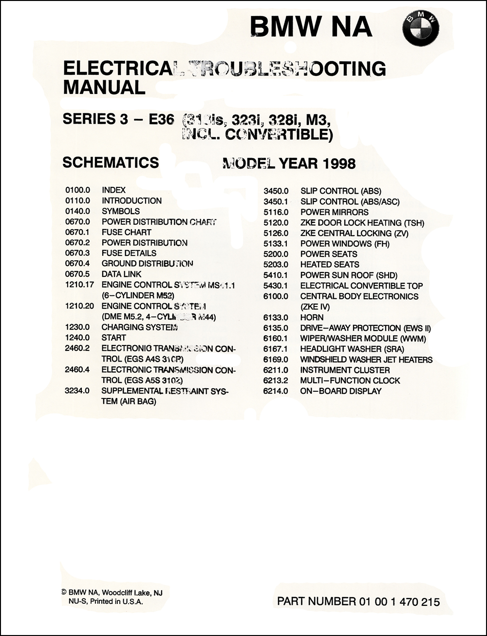 1998 BMW E36 318is/c 323i/c 328i/c M3/c Electrical Troubleshooting Manual