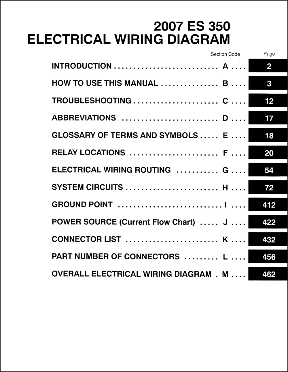 2007 Lexus ES 350 Wiring Diagram Manual Original