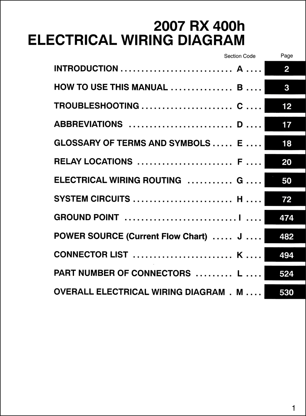 2007 Lexus RX 400h Wiring Diagram Manual Original