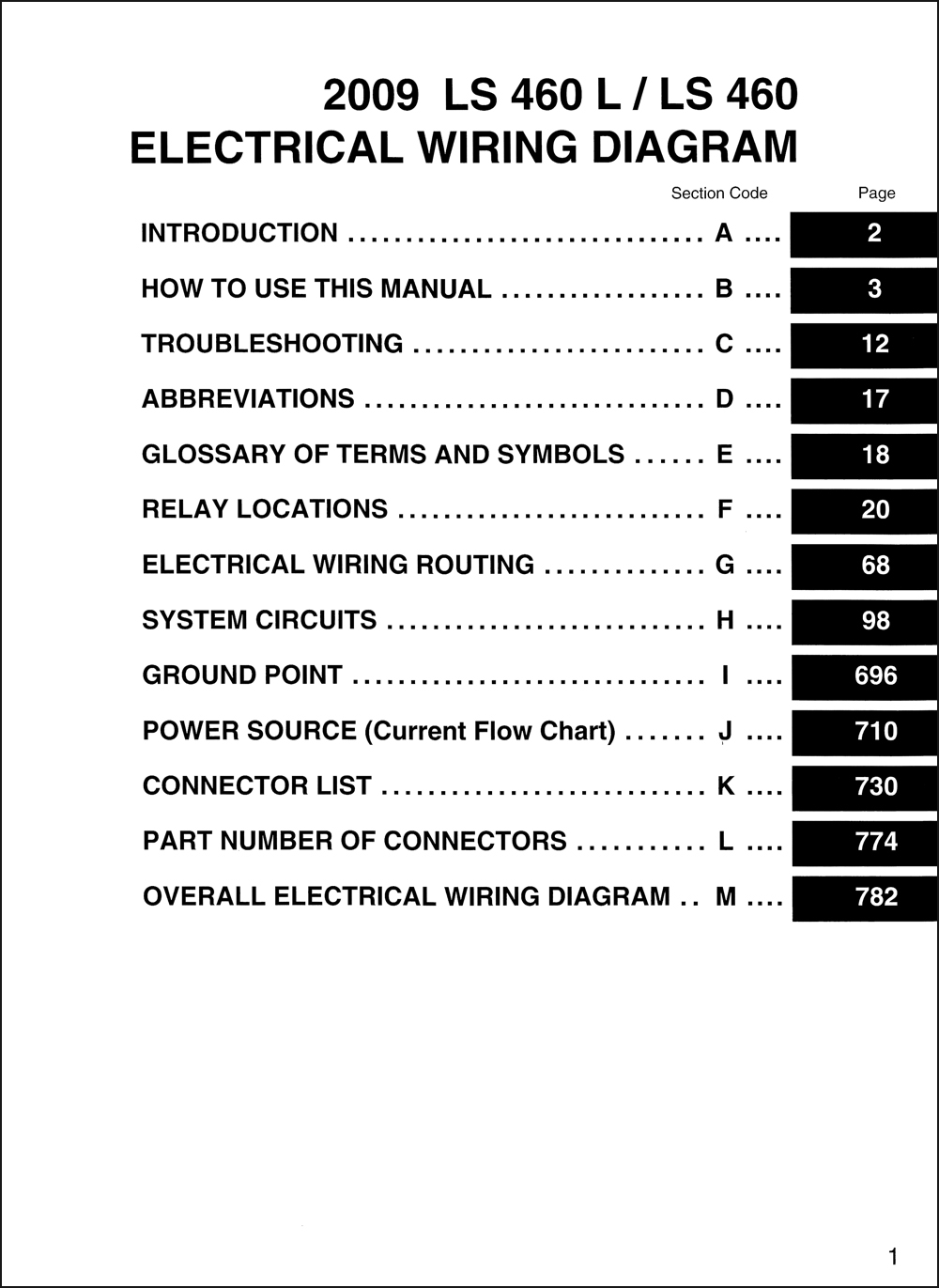 2009 Lexus LS 460 and LS460L Wiring Diagram Manual Original