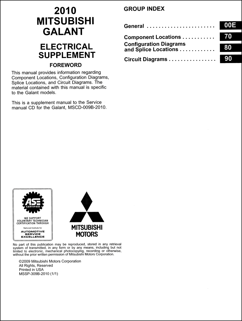 2010 Mitsubishi Galant Wiring Diagram Manual Original