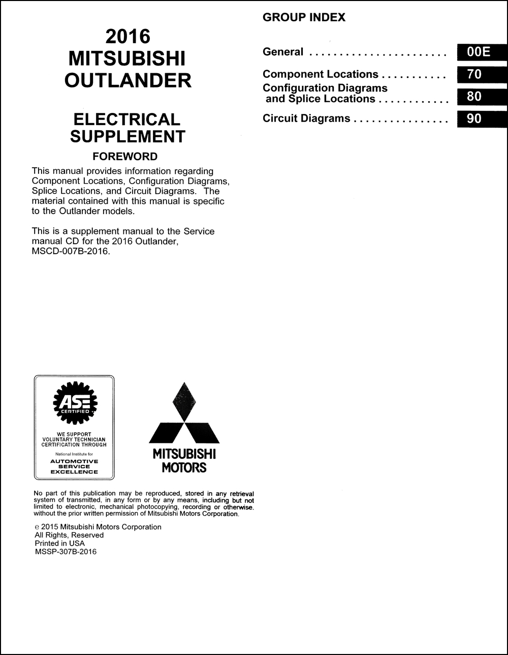2016 Mitsubishi Outlander Wiring Diagram Manual Original