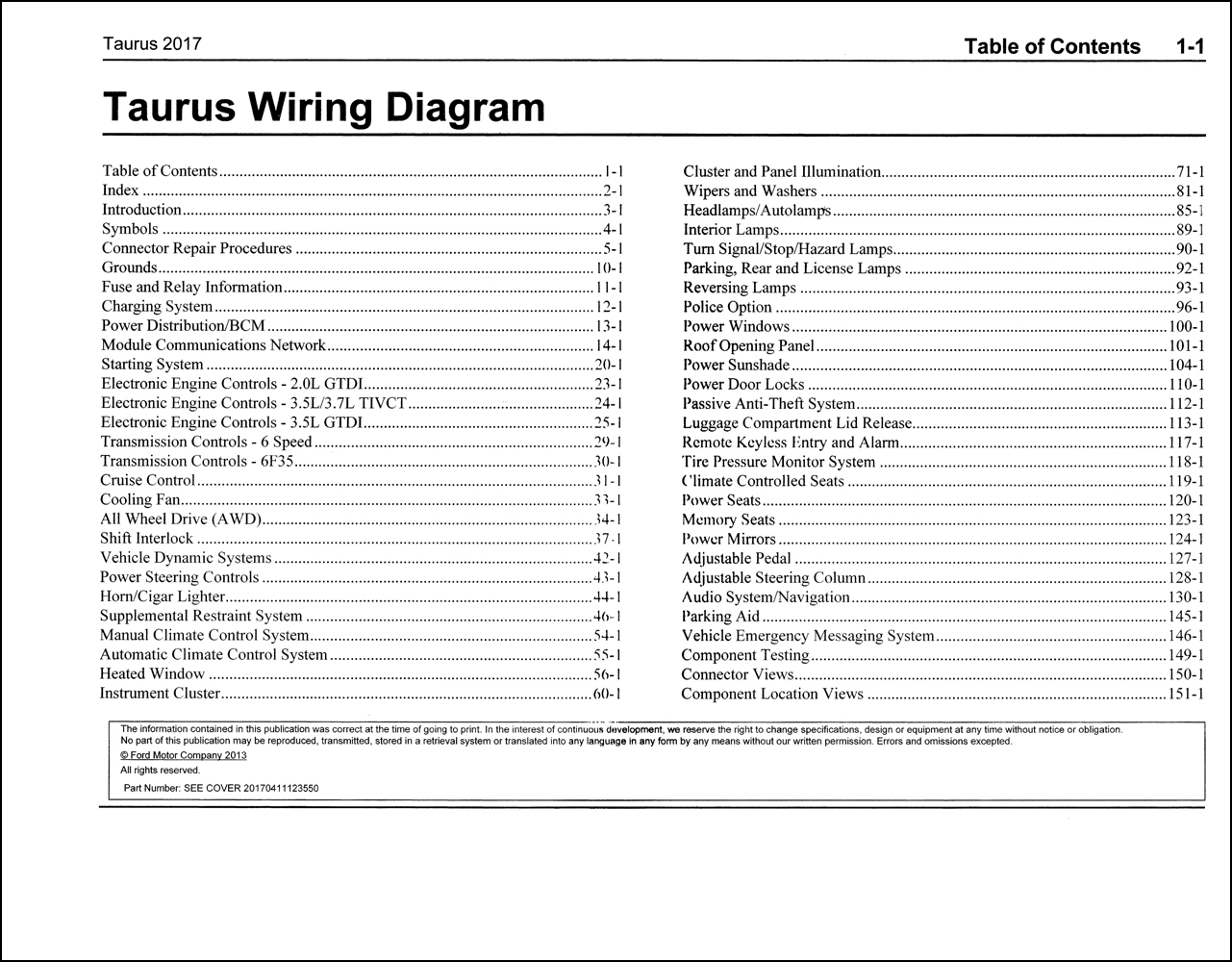 2017 Ford Taurus Wiring Diagram Manual Original