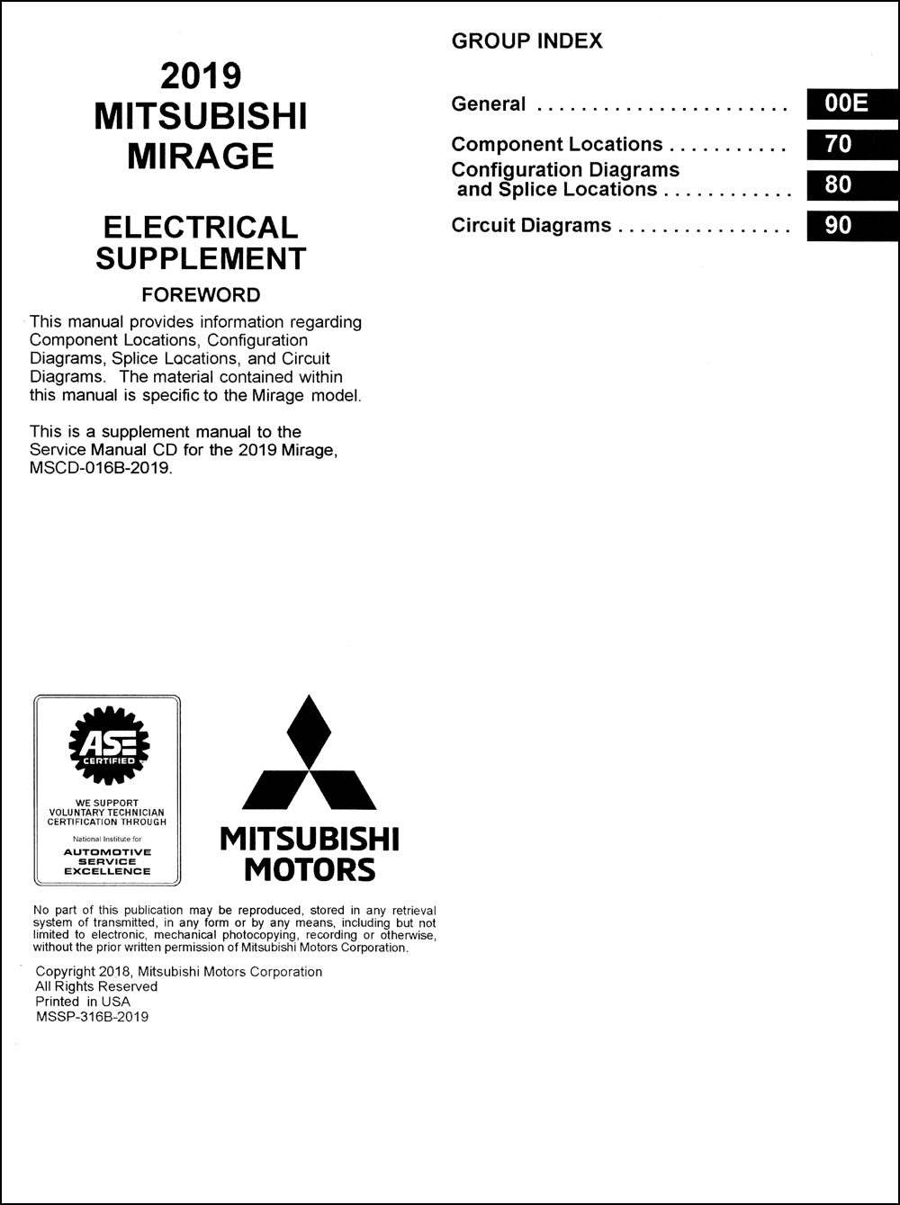 2019 Mitsubishi Mirage Wiring Diagram Manual Original