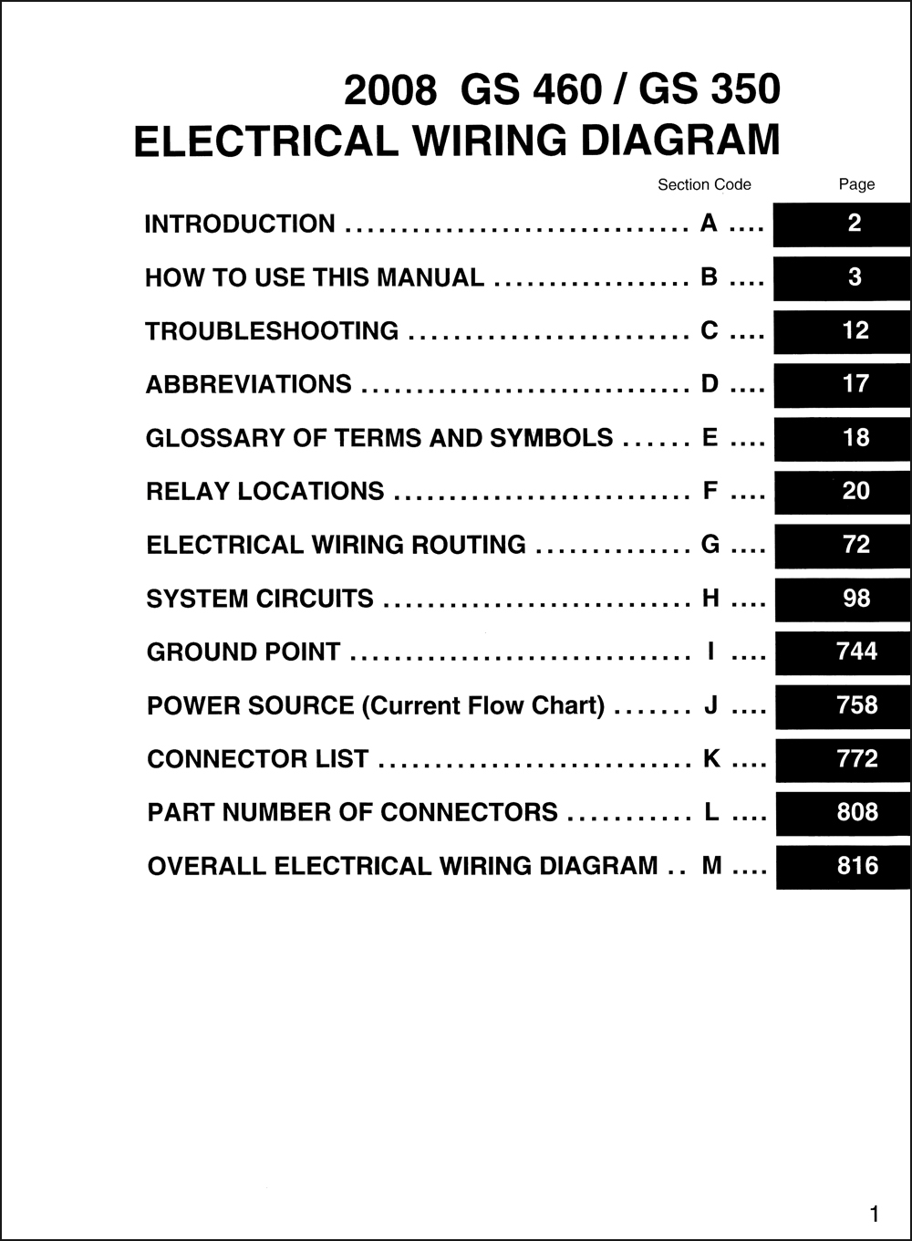 2008 Lexus GS 350 and GS 460 Wiring Diagram Manual