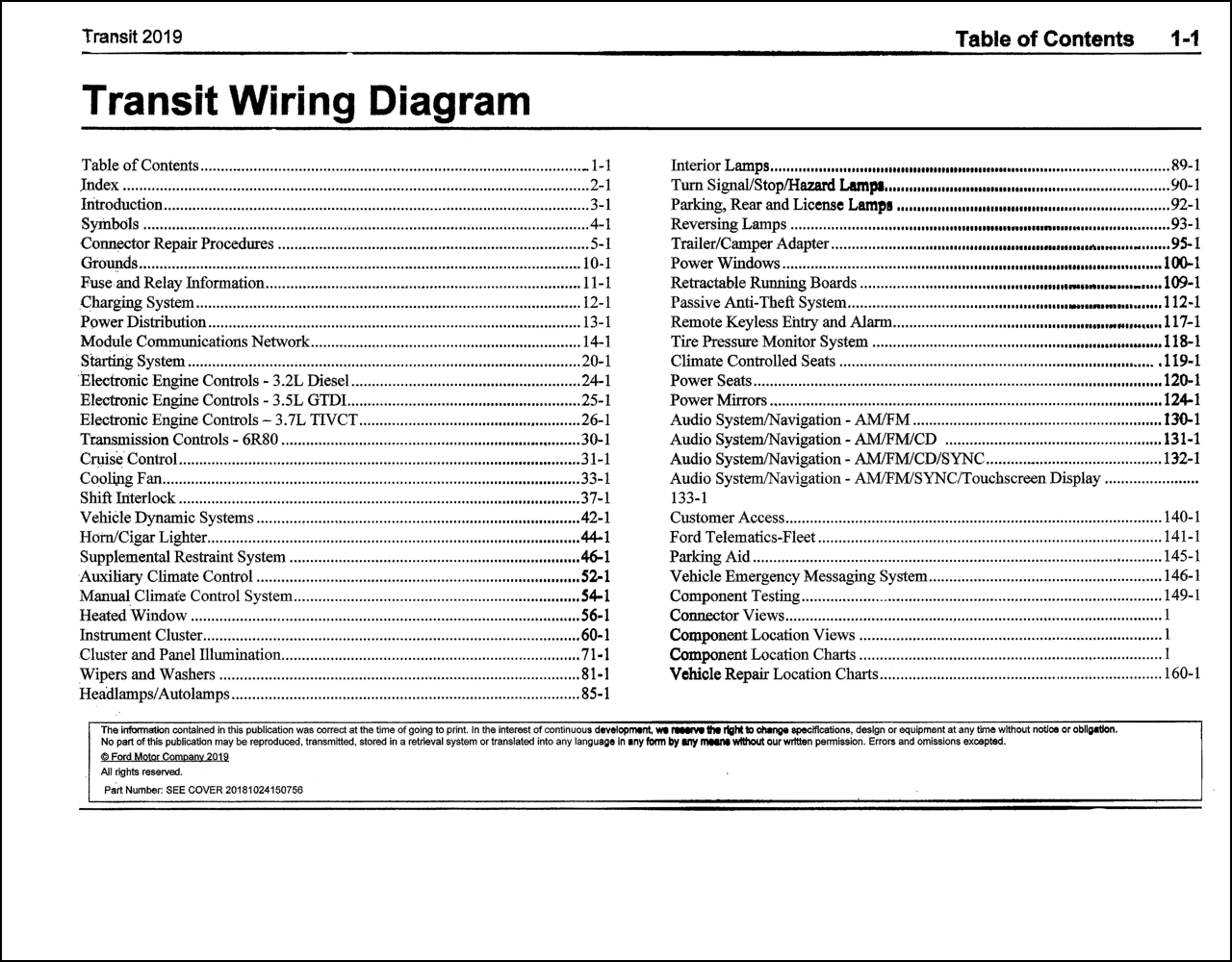 2019 Ford Transit Wiring Diagram Manual Original