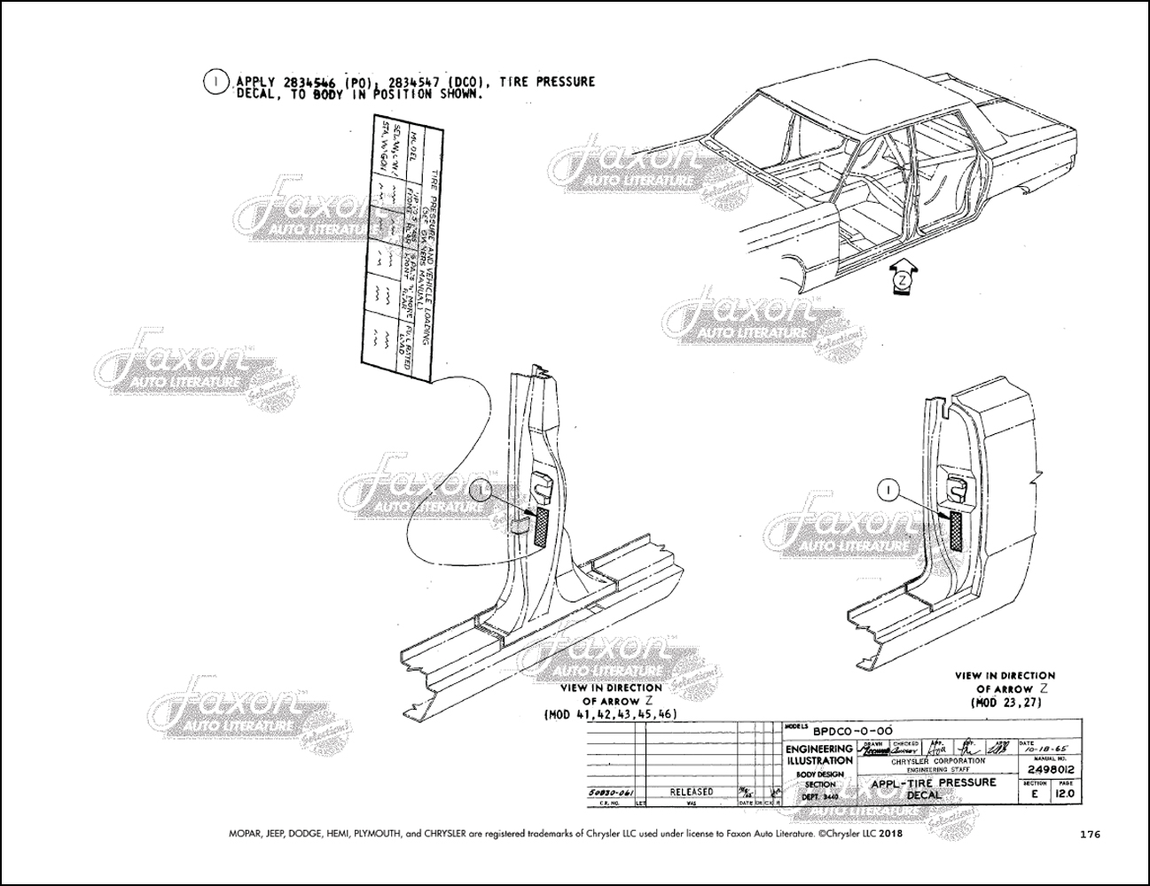 1966 Chrysler Body & Electrical Assembly Manual Reprint