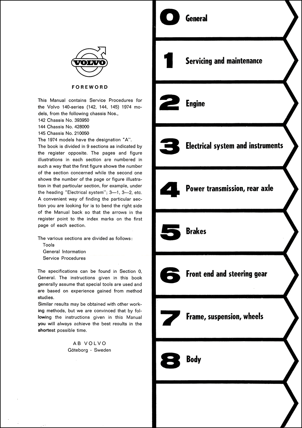 1974 Volvo 140 Series Repair Shop Manual Original 142 144 145
