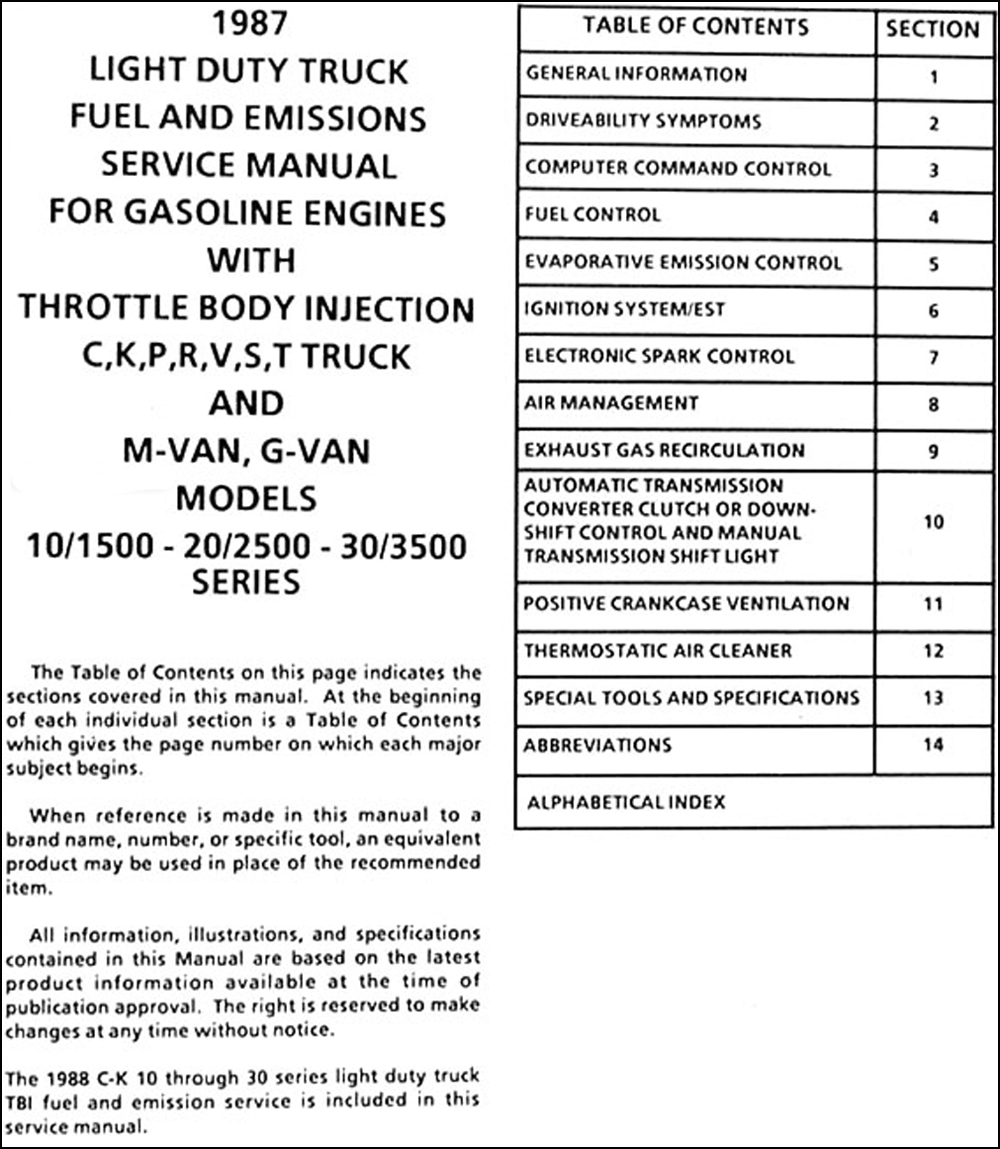 1987 GMC Fuel & Emissions Manual Original Pickup, Van, & Motorhome