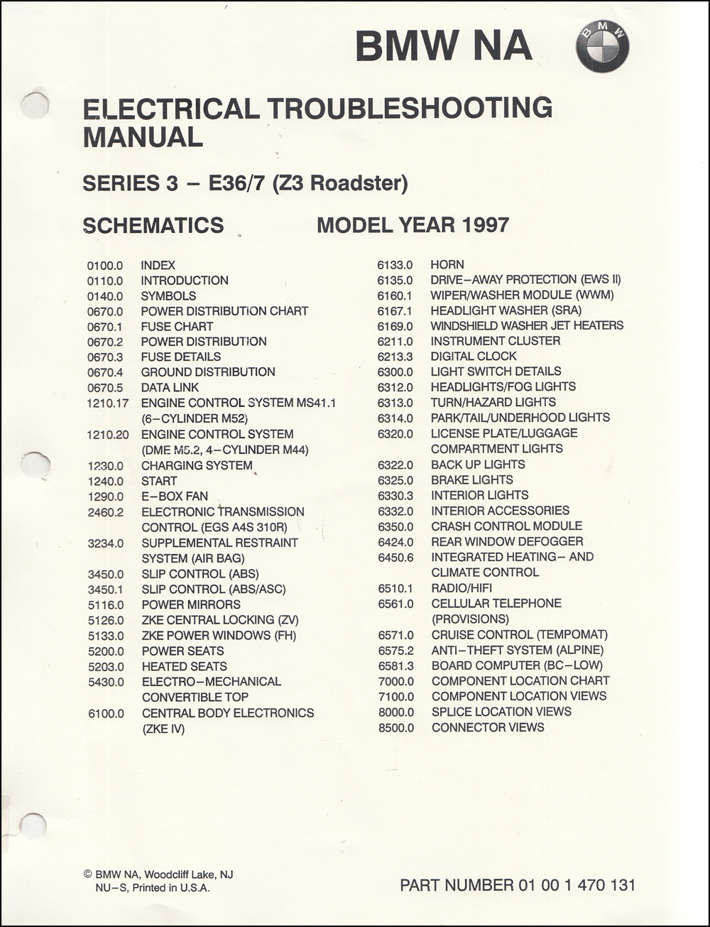 1997 BMW Z3 Electrical Troubleshooting Manual