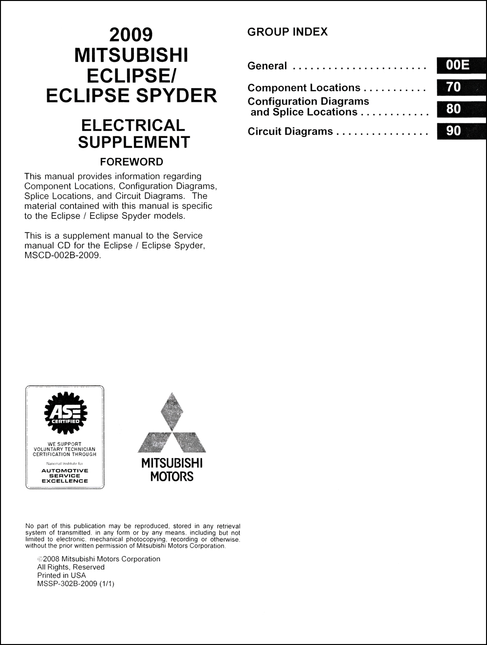 2009 Mitsubishi Eclipse & Spyder Wiring Diagram Manual Original